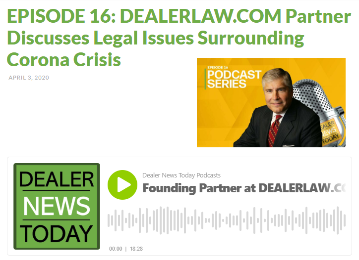 Leonard Bellavia Podcast re Corona Virus and Automobile Dealership Impacts